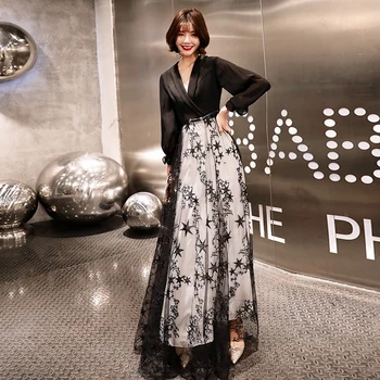 

Exquisite Full Sleeve Women Formal Party Dress Elegant Big Size 3XL V-neck Long Cheongsam Sexy Slim Mesh Qipao Vestidos Defesta