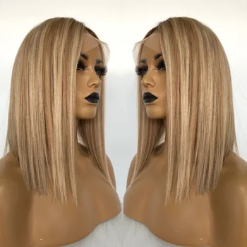 

QueenKing hair Lace Front Wig 180% Lemi Color Bob Wig Ombre Free Part Preplucked Brazilian Human Remy Hair