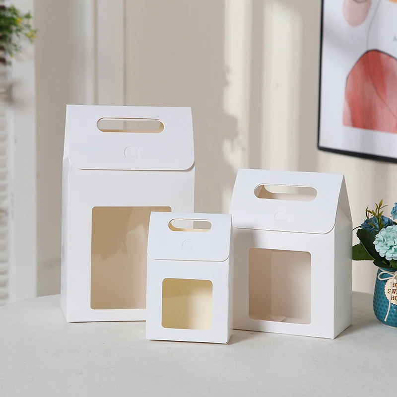 10pcs Red Blue Large Open Window Cowhide Carton Bag Kraft Handle Flap Seal Gift Box Portable Food Gift Small Color Packing Box