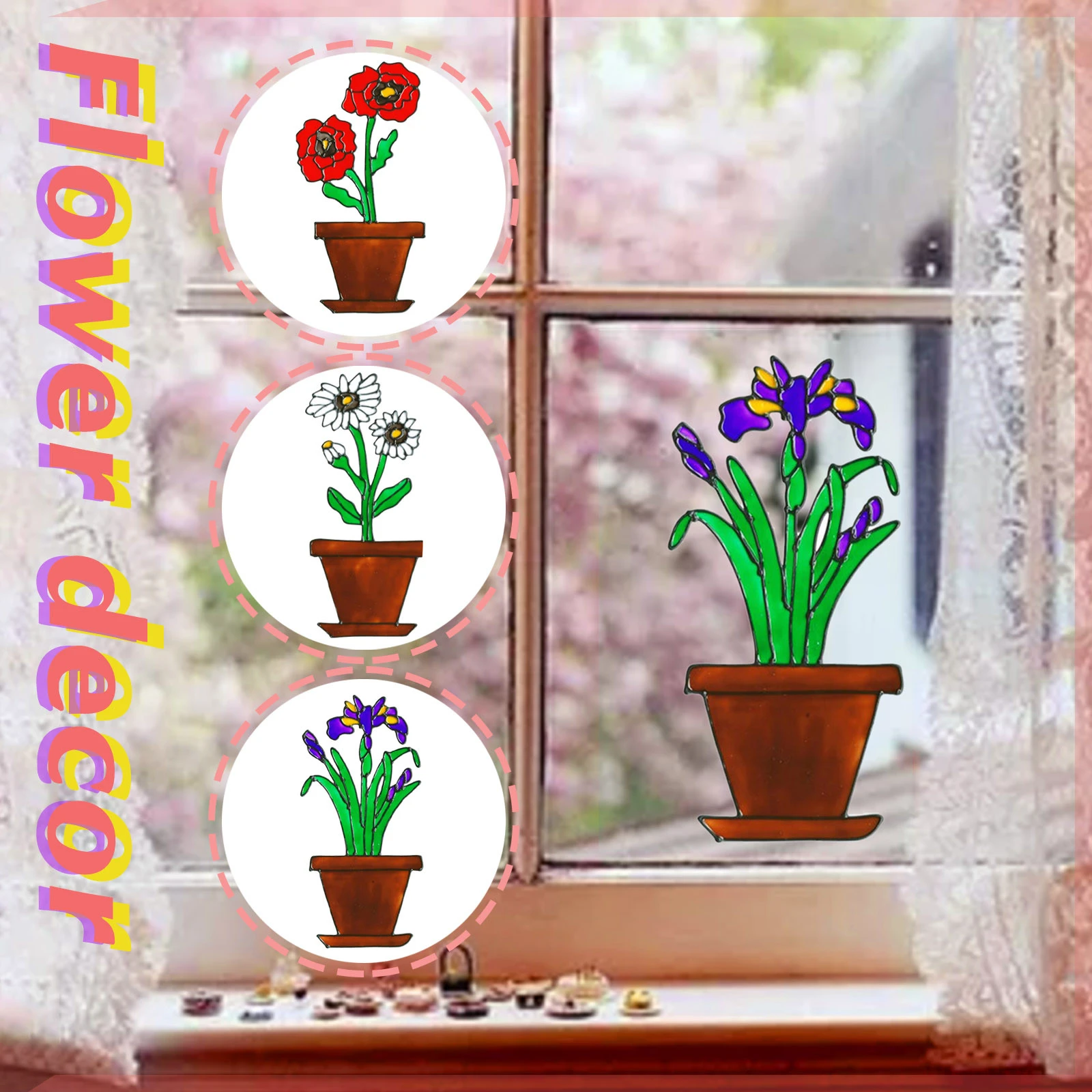 Potted Flowers Window Cling Daffodils Potted Plant 