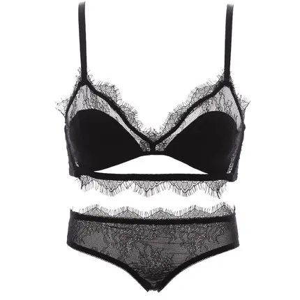 French lace embroidered bra sexy ultra-thin lace bra thin transparent half-cup underwear suit - Цвет: A