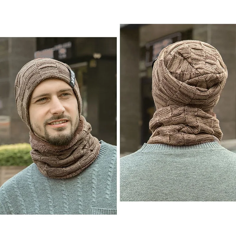 

Winter Men Scarf Knitted Hat Caps Mask Gorras Bonnet Warm Baggy Winter Hats For Men Women Outdoor Sport Camping Hiking Hats