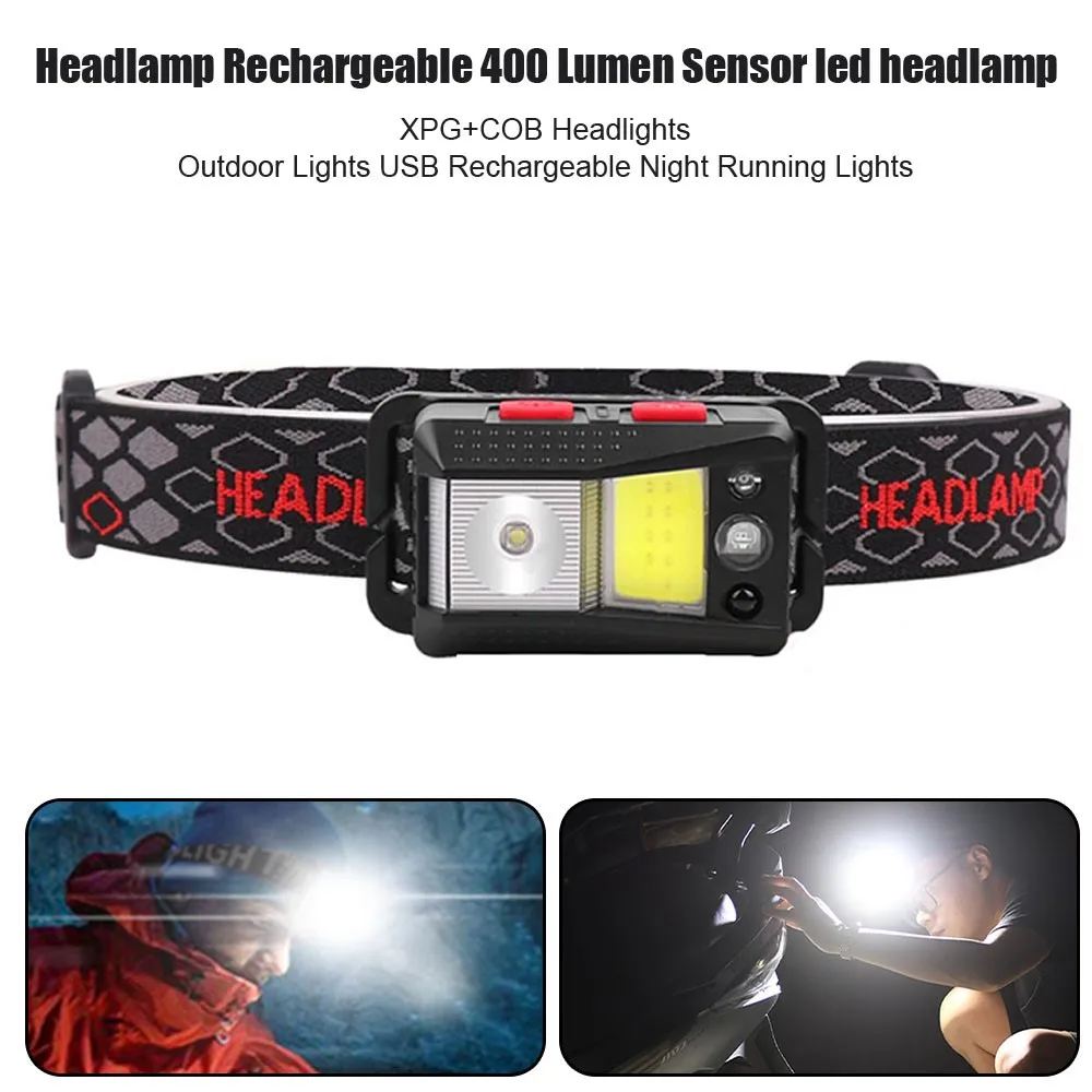 Headlamp Rechargeable 400 Lumen Sensor LED Headlamp XPG+COB Headlights