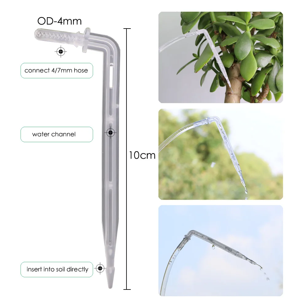 MUCIAKIE 50PCS Transparent Bend Arrow 4/7mm Hose Dripper Drip Emitter Curved Plant Sprinklers Garden Micro Irrigation Connectors hose connector irrigation fittings