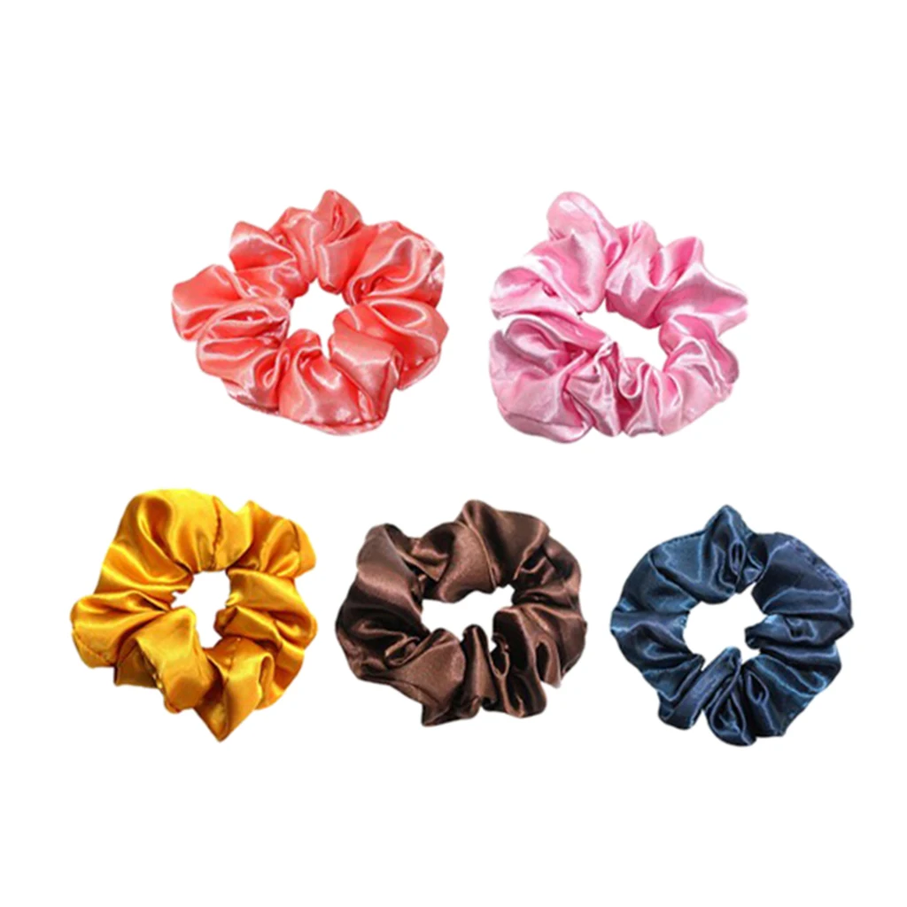 Hair Scrunchies - Silky Satin Hair Ties Elastic for Women - Pack of 5