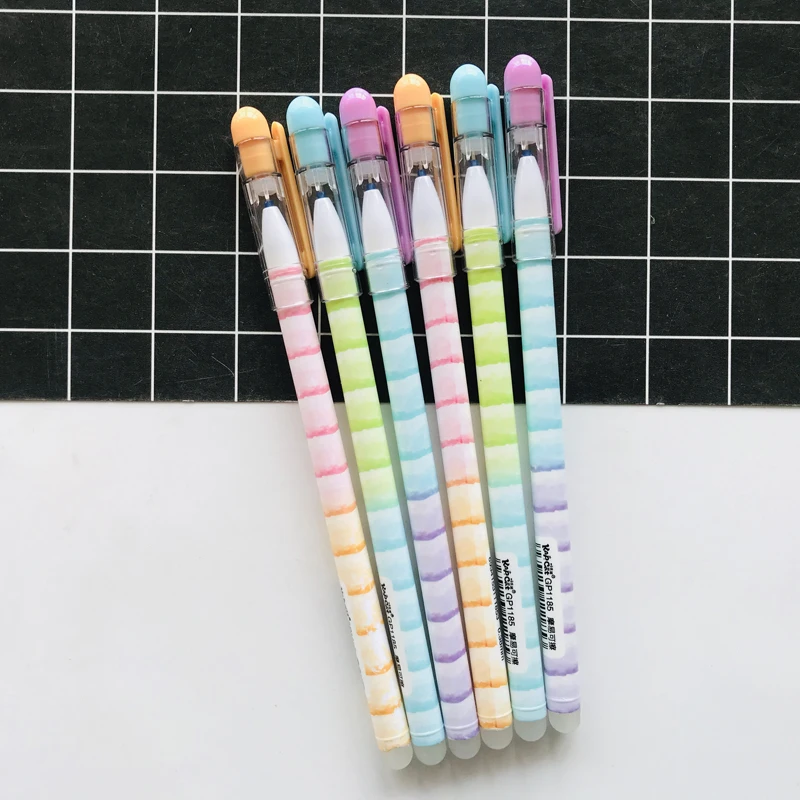 

3pcs/lot Cute Rainbow Stripe Erasable Gel Pen Rollerball Signing Pen School Office Supply Stationery 0.38mm Blue Ink