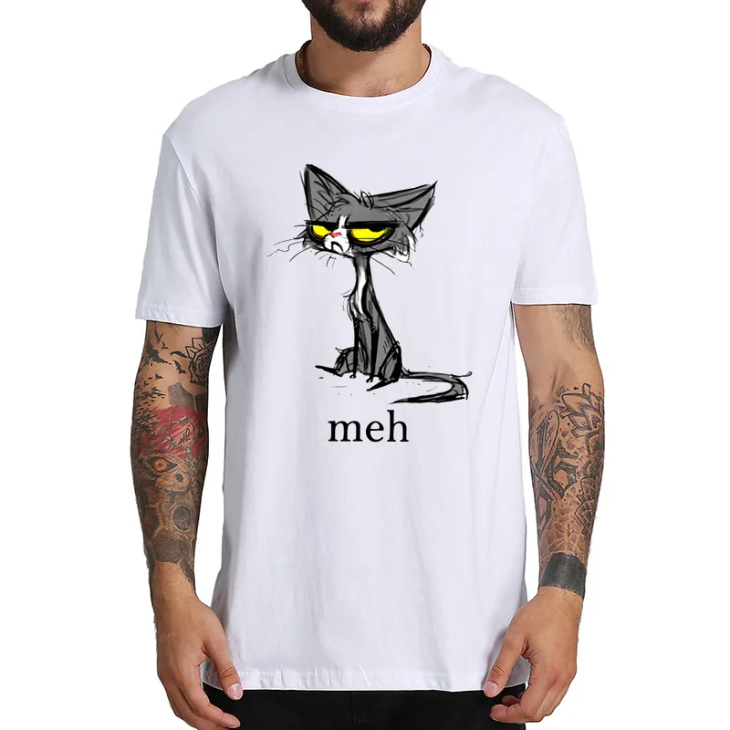 Смешная футболка с изображением кошки Meh кота для любителей скуки и животных 100%