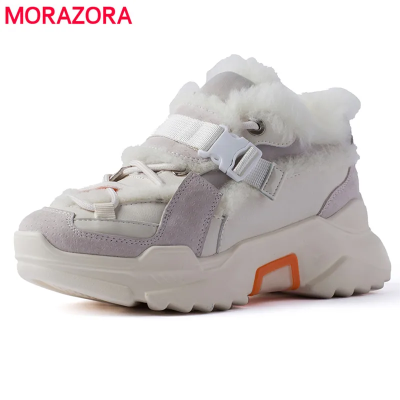 MORAZORA/Размеры 35-42; Новое поступление года; обувь из натуральной кожи; меховые кроссовки; шерстяная зимняя обувь; женская повседневная обувь на платформе