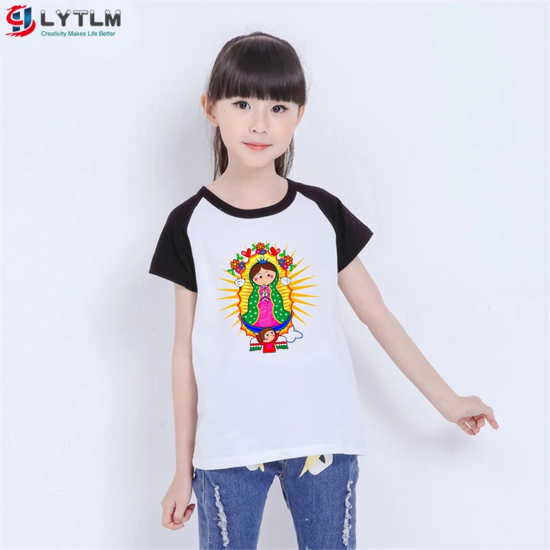 LYTLM Camisas De La Virgen De Guadalupe/Топы И Футболки Для девочек 14 лет, ХХХ, Детская футболка для девочек, милая летняя одежда для маленьких девочек