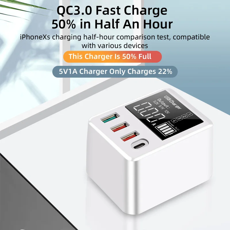 Usb type C зарядное устройство 30 Вт Быстрая зарядка QC3.0 портативное PD зарядное устройство светодиодный дисплей USB зарядное устройство для iPhone X samsung дорожный адаптер