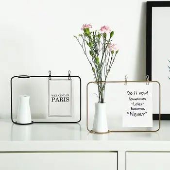 

Nordic Iron Art Desktop Decoration Notes Clips Card Photo Holder Table Memo Name Message Clips with Flower Vase Office Decor