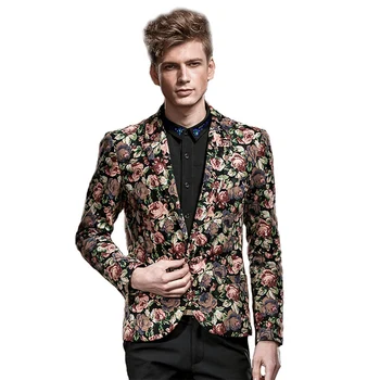 

[JK46] Luxury Floral Printed Men Event Performance Singer Jacket Royal Court Vintage Party Blazer Carnival Dance Club Coat