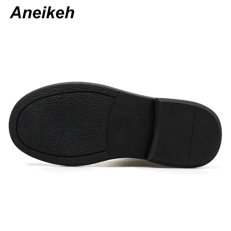 Aneikeh/сезон осень-зима; модные мотоциклетные сапоги до колена с круглым носком; женская обувь из искусственной кожи на квадратном каблуке; повседневная обувь; botas