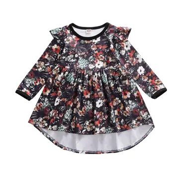 

On Sale Dress 2020 Kids Baby Girl Long Sleeve Ruffle Floral Pageant Party Tutu Dress Infant cotton Clothes