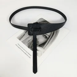 Elegant Women's Wide Belt in Soft PU Leather - Stylish Knot Design - 125x1.8cm (Black belt)