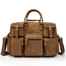 Мужской кожаный портфель crazy horse из коровьей кожи, кожаный объемный портфель для ноутбука, прочная дорожная сумка из воловьей кожи, повседневная сумка для выходных