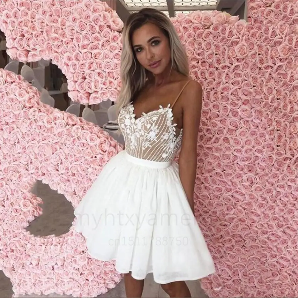 Little White Homecoming Dresses 2022 With Appliques Spaghetti A Line Short  Cocktail Party Dress Custom Made Prom Gowns Vestido|Homecoming Dresses| -  AliExpress