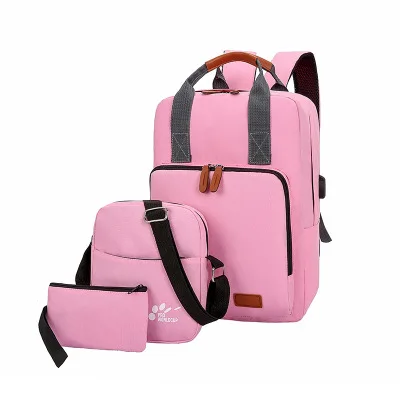 Водонепроницаемый рюкзак 11, 12, 13, 13,3, 14, 15, 15,4 дюймов, сумка для ноутбука, сумка с зарядкой через usb, 3 комплекта, сумки с сумкой через плечо для женщин и мужчин - Цвет: Pink