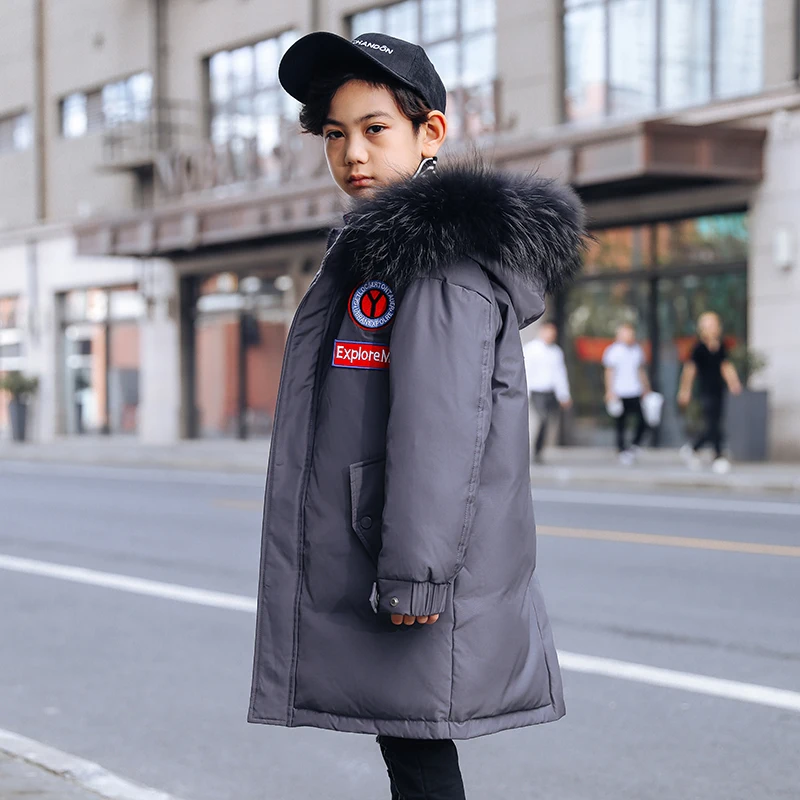 

2019 Thicken Warm Down Jacket For Boys Winter Jacket Hooded Long Down Jacket For Boy 5-14 Years Teenage Coat Kids Parka For Girl