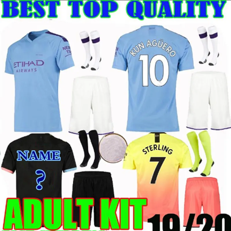 Набор для взрослых 19 20 Манчестерский Иисус Де Брюйне KUN AGUERO city soccer jersey мужской SANE MAHREZ домашний футбольный комплект футболки