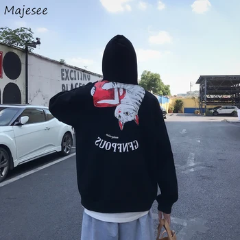

Men Hoodies Loose Leisure Simple Hip Hop Pullover Korean Ulzzang Sweatshirts Mens Trendy Soft Hooded Streetwear Cat Printed Tops