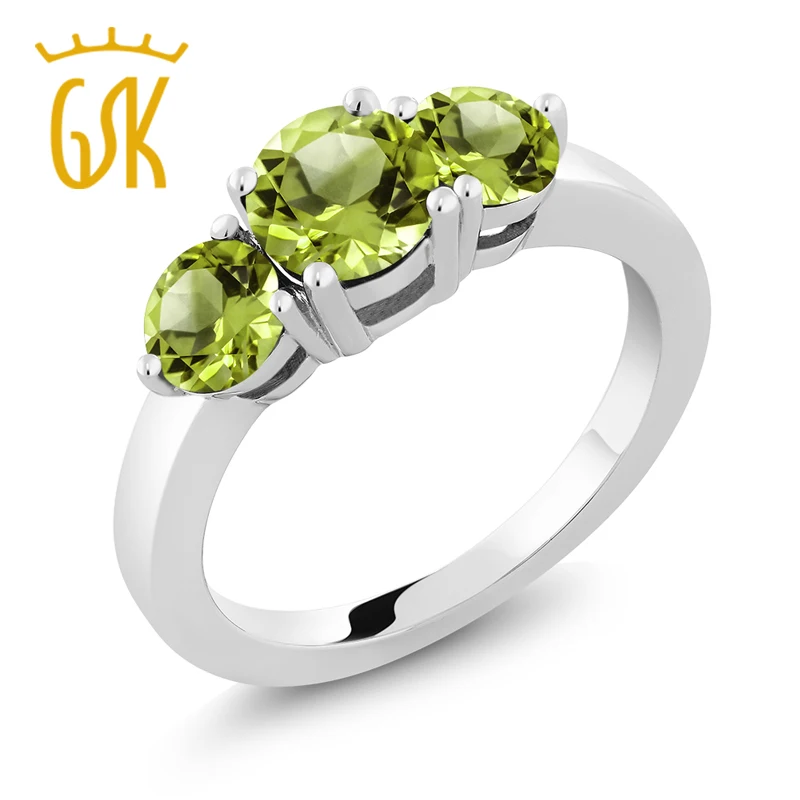 GemStoneKing 2,10 Ct 3-Камень Круглый Зеленый Перидот 925 пробы серебро ювелирные кольца для Для женщин