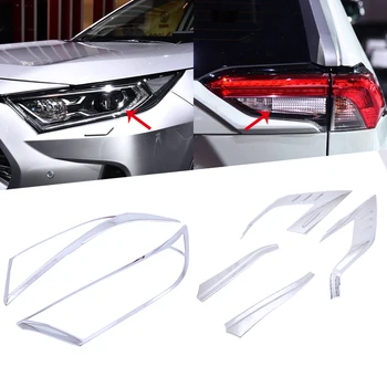 

For Toyota RAV4 2019 2020 ABS Chrome Front Head + Rear Tail Light Lamp Surrounds Cover Trim Bezel