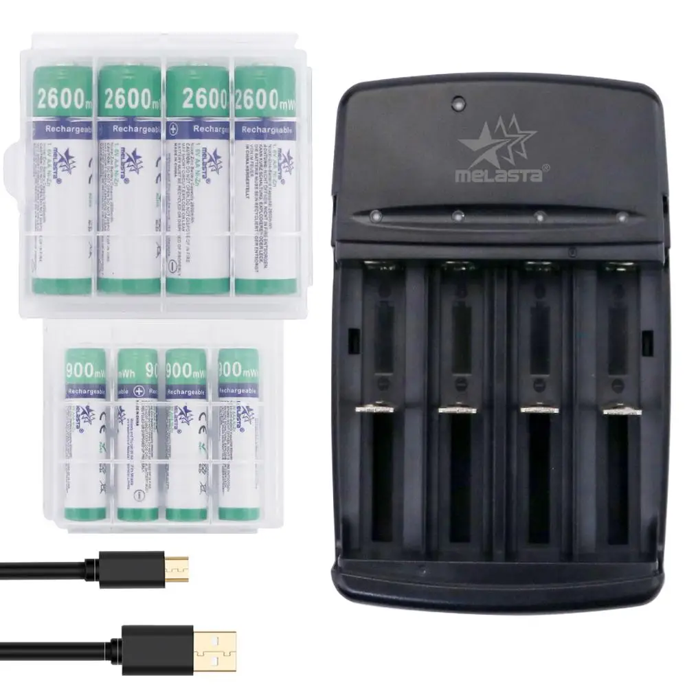 4 шт. перезаряжаемых аккумулятора Melasta NIZN AA 1 65 в МВтч + AAA с слотами светодиодное USB