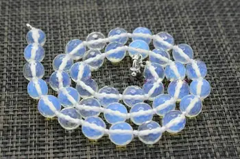 

Fashion 10mm Natural Faceted Blue Opal Round Gemstone Beads Necklace 18''