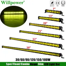  Offroad Car Single Row Slim 7 13 20 25 32 38 inch LED Work Light Bar SUV ATV UTV 4X4 Truck 4WD Forklift Yellow Fog Light LED Bar 
