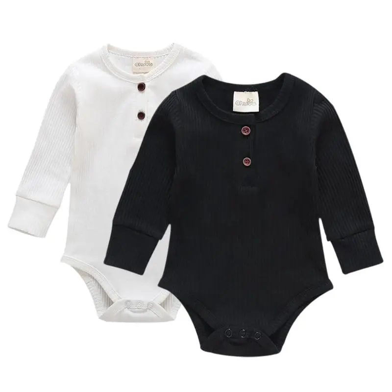 

Cotton Toddler Baby Boys Girls Rompers Long Sleeve Solid O-Neck Jumpsuits