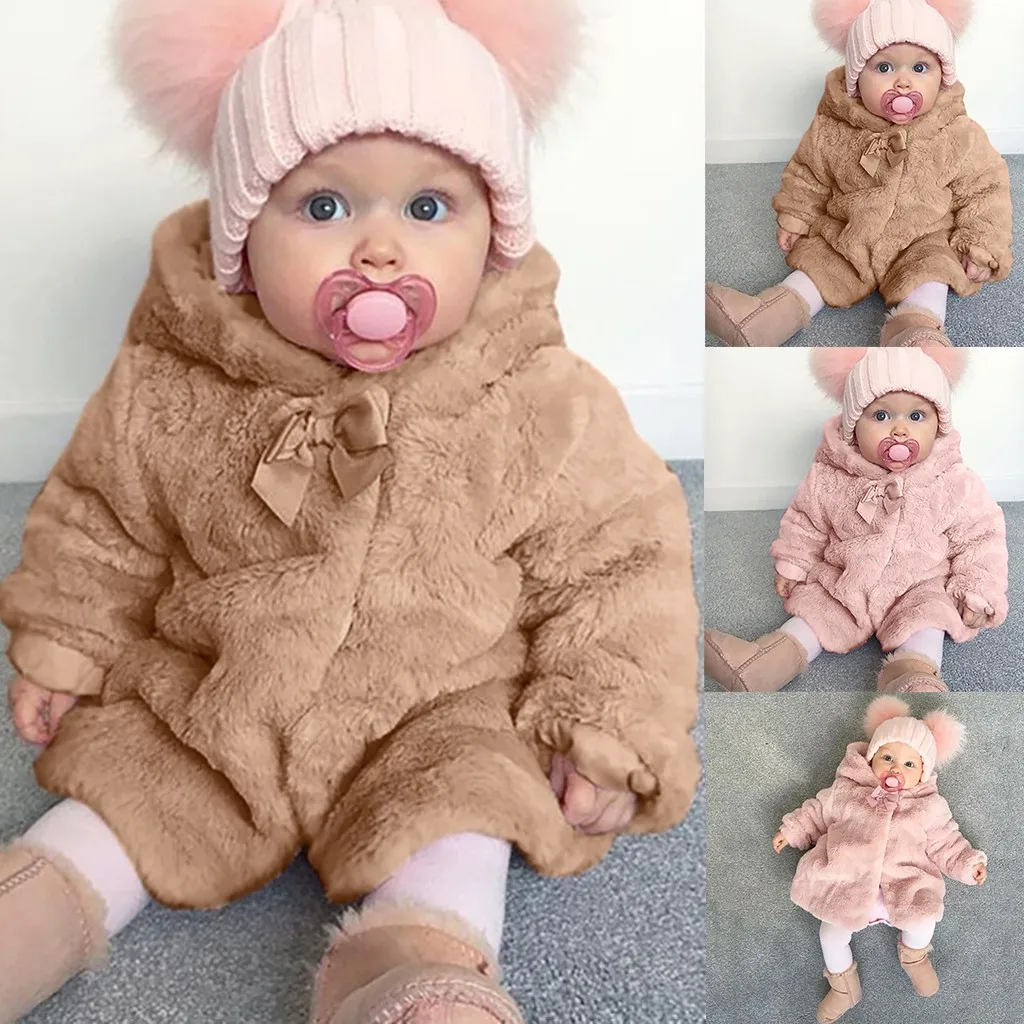 Wenini Kids Baby Girl Winter Warm Hooded Soft Fur Fuzzy Coat Jacket Cute Cardigan Outerwear 
