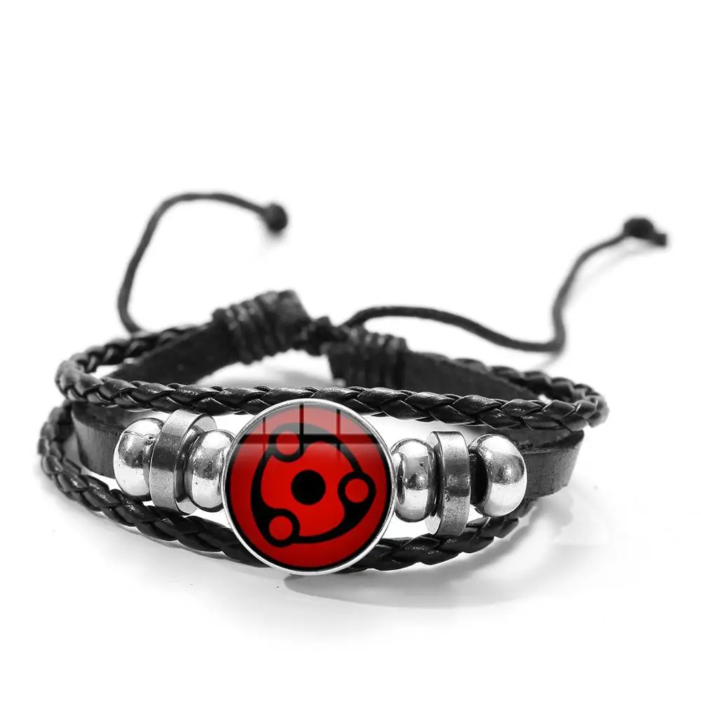 SONGDA Naruto Shippuden Anime Leather Bracelet Uchiha Sasuke Icon Glass Round Photo Handmade Beaded Bracelets Fashion Fans Gift - Окраска металла: Style 7