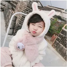 Корейский имитация кроличьей шерсти мультфильм сплошной теплый осень зима толстые дети мальчики девочки перекрестные кольца шали шарфы-LHC