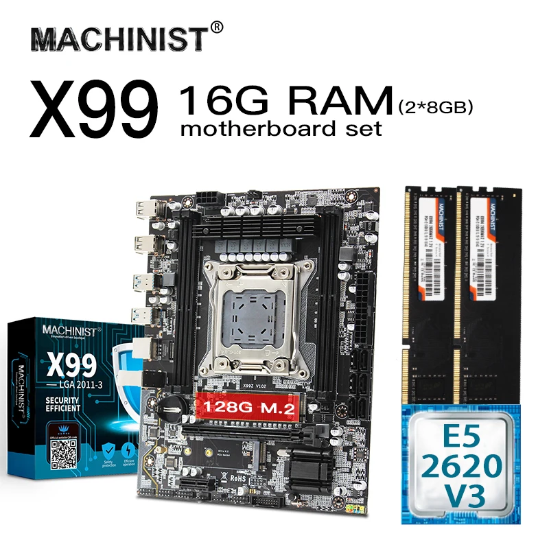 Комплект материнской платы X99 с Xeon E5 2620 V3 LGA 2011-3 CPU 2*8GB(16GB) DDR4 память ECC REG RAM MATX NVME M.2 128G