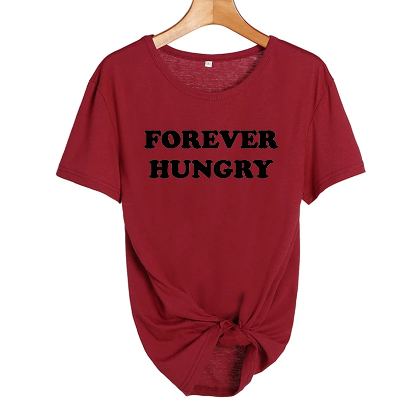 Forever Hungry гранж Harajuku забавная футболка Женские топы Летняя одежда модная уличная черная белая футболка женская Tumblr - Цвет: wine red-black