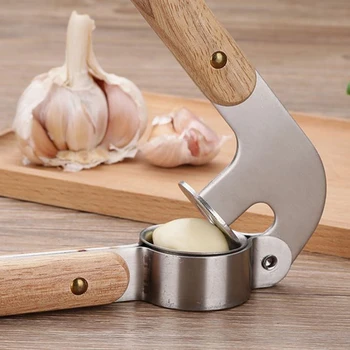 

Japanese Style Convenient Stainless Steel Garlic Press With Wooden Handle Garlic Cutter Ginger Press Slicer Kitchen Accessories