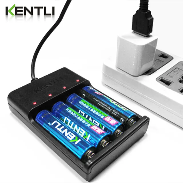 KENTLI 1.5v 3000mWh AA polymer lithium li-ion rechargeable batteries battery + 4 slots lithium aa charger 5