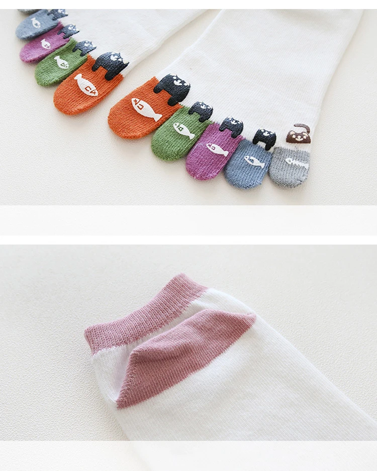 5 Pairs/Lot Cute Ankle Five Finger Socks Woman Cotton Cat Bear Dispensing Fashion Harajuku Girls No Show Socks With Toes Novelty hue socks