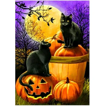 

Full DIY Diamond Painting Pumpkin Embroidery Halloween Black Cat Cross Stitch 5D Wall Rhinestone Mosaic Kits DIY Home Decor Art