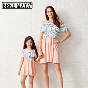 

2020 Summer Mother Daughter Dresses Short Sleeve Mommy And Me Clothes Mom And Girl Dress Floral Pring Family Matching Clothes