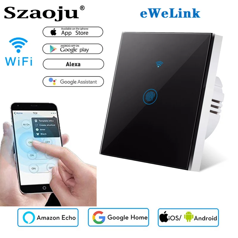 Szaoju EU Wall Touch Switch Smart Light Switch 1 Gang 1 Way Smart Home Support Alexa Google Home Assistant IFTTT For Android