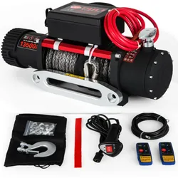 Synthetic Rope Electric Winch 13500LBS 12V Winch 4X4 with 2pcs Remote Control ForTrucks RVs ATV UTV