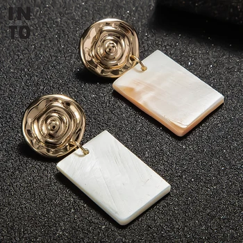 

Into Density Suqare Natural Shell Drop Earrings Fashion Jewelry 2020 Gold Color Round Dangle Earrings For Women Boho Jewelry ZA