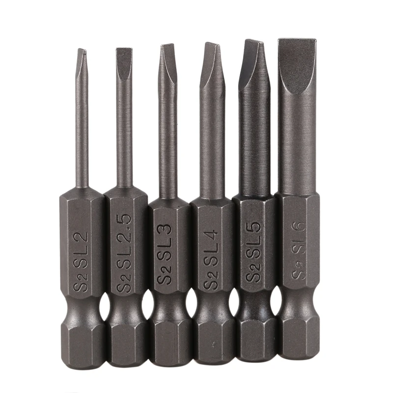 6pcs 2.0-6.0 50mm Flat Head Slotted Tip Screwdrivers Bits Magnetic Set for DC Electric Promotion | Инструменты