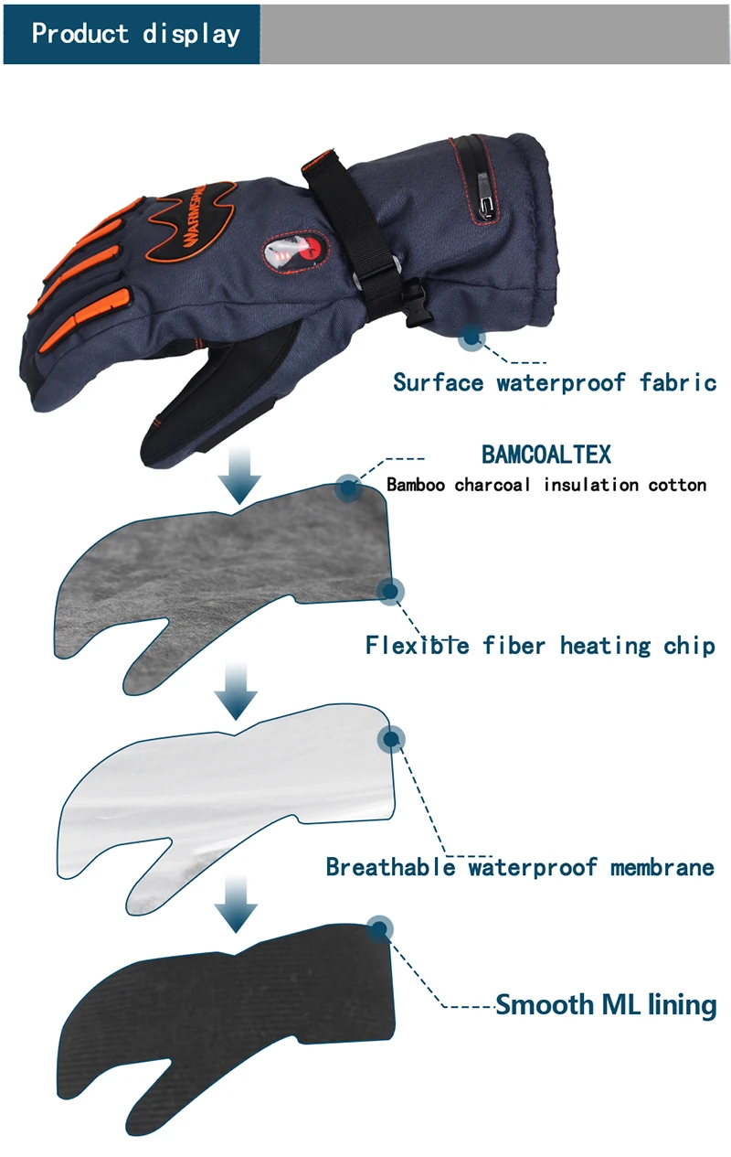 1 Pair 5600MAH Smart Electric Heat Gloves Winter Outdoor Sports Ski Riding Five Fingers Electric Heating Warm Waterproof Gloves