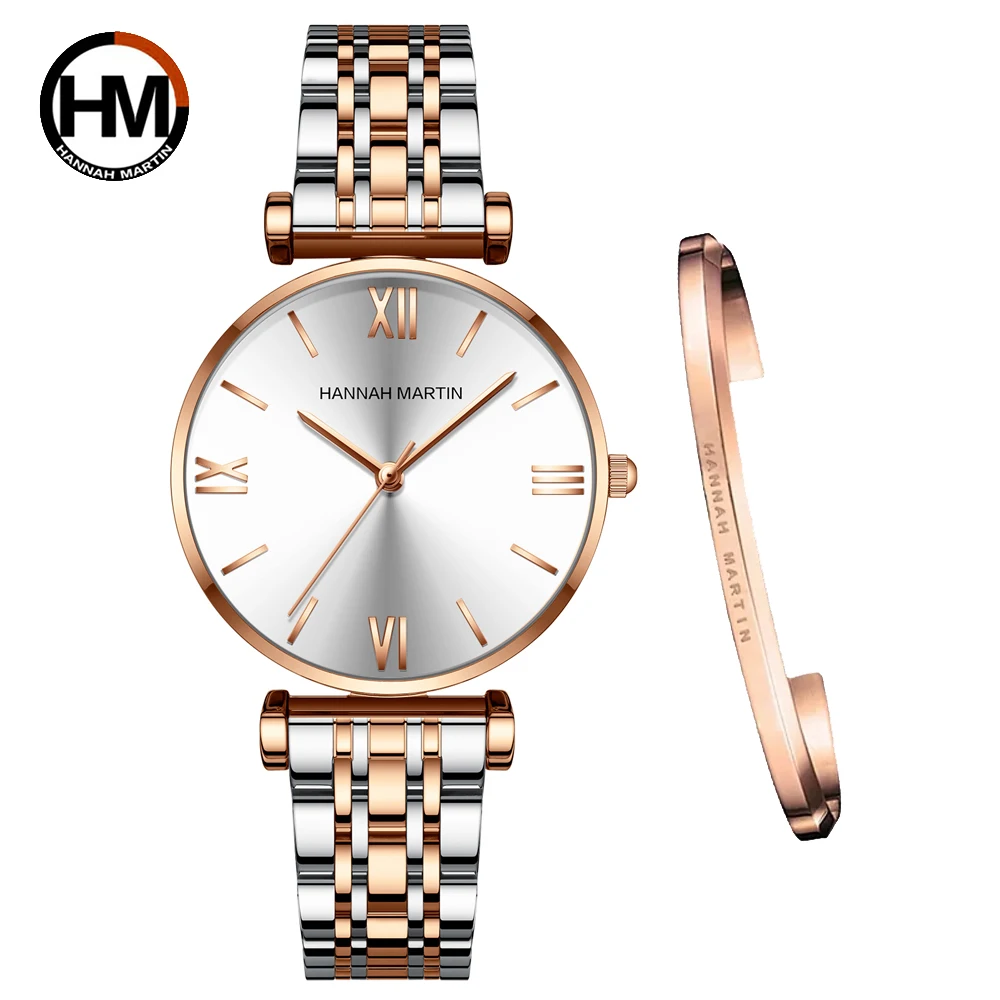 Simple Fashion Stainless Steel Women Watch Rose Gold Elegent Japan Movement Quartz Wristwatch Simple Round Dial Bracelet Watch 