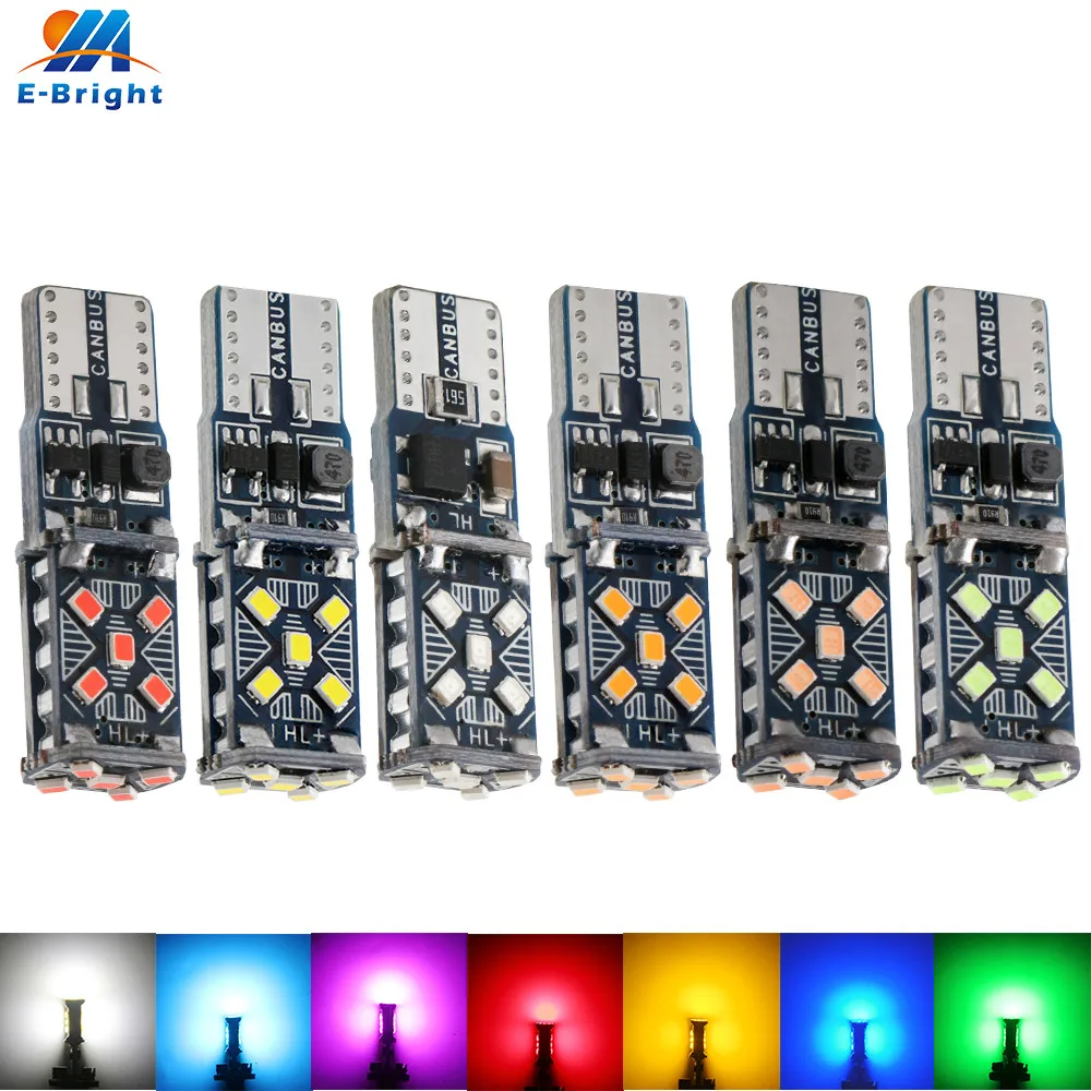

50PCS Canbus W5W Car Light 194 T10 2016 15SMD LED No error Bulb Trunk Car Clearance Signal White Ice Blue Red Amber Blue Pink