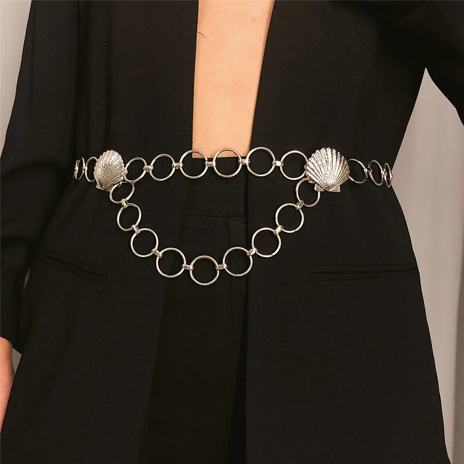 Ingemark Vintage Big Full Circle Waist Chain Dresses Jeans Decoration Bohemian Big Shell Beach Belly Belt Body Jewelry for Women