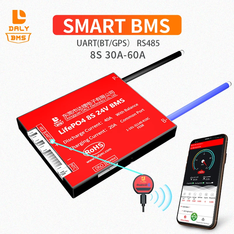 Porta comum do bloco da bateria de lítio de daly bms com equilíbrio esperto bms 8s lifepo4 24v 30a 40a 60a para bms da bateria solar|Acessórios para baterias| - AliExpress